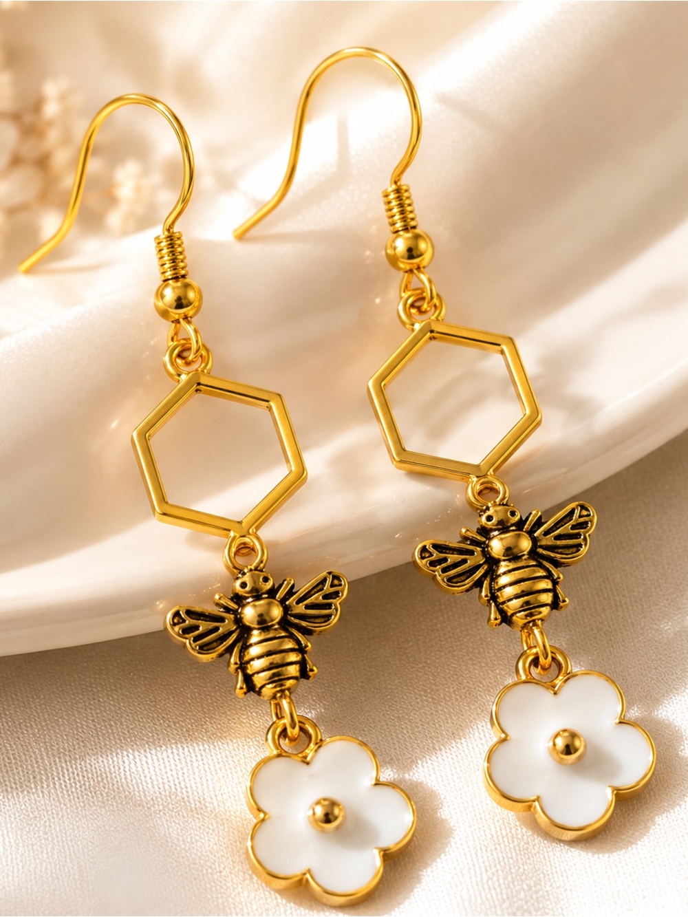 Bee & Flower Dangle Earrings